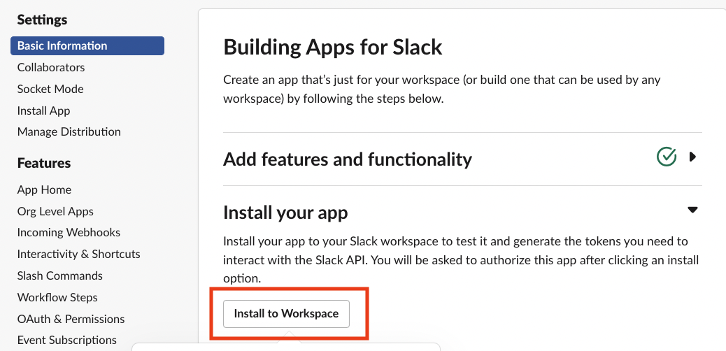 Install App for Slack